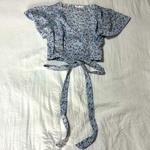 Floral Light Blue Short Sleeve Blouse
